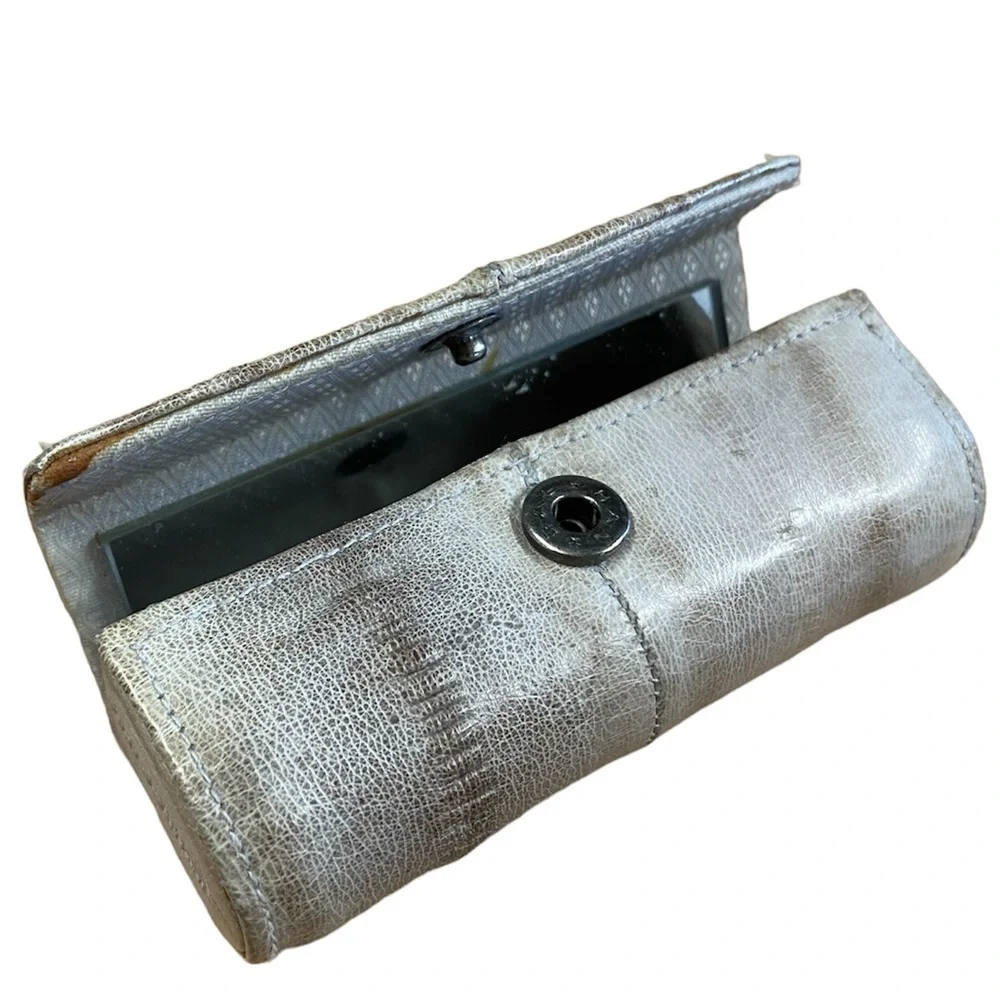 Vintage‎ Genuine Eel Skin Mirror Lipstick Case Women Silver